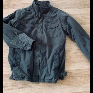 Hurley Army- Green Leather Trim Heavy Jacket